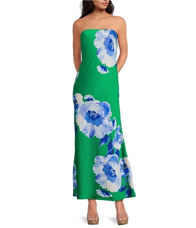 Sugarlips Morgany Floral Tirza Strapless Satin Maxi Slip Dress