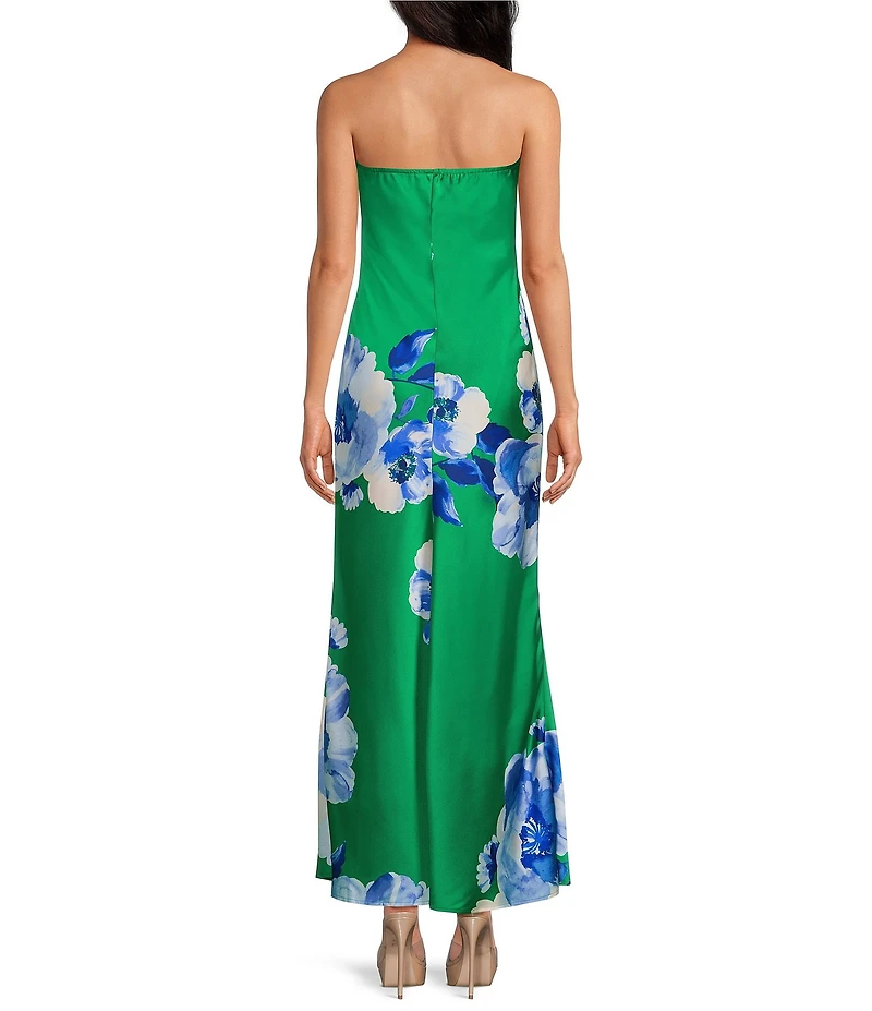 Sugarlips Morgany Floral Tirza Strapless Satin Maxi Slip Dress