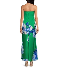 Sugarlips Morgany Floral Tirza Strapless Satin Maxi Slip Dress