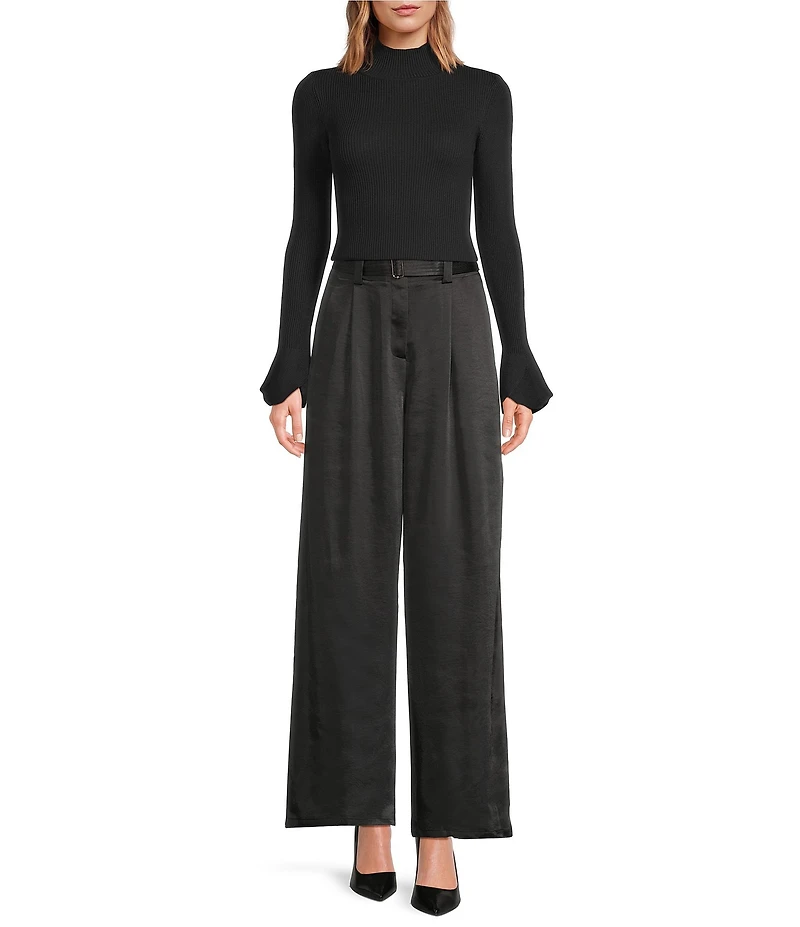 Sugarlips Nyssa Cole Satin High Waist Wide Leg Belted Pants