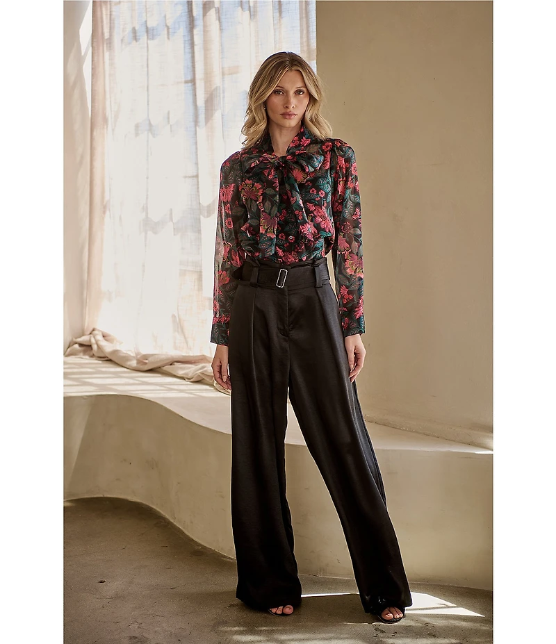 Sugarlips Nyssa Cole Satin High Waist Wide Leg Belted Pants