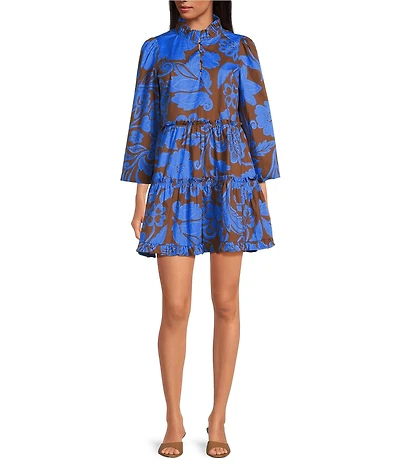 Sugarlips Ofelia Floral Print V-Neck Long Sleeve Tiered Mini Dress