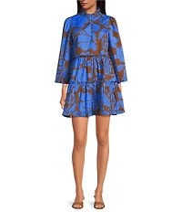 Sugarlips Ofelia Floral Print V-Neck Long Sleeve Tiered Mini Dress