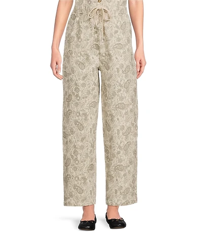 Sugarlips Paisley Printed High Rise Drawstring Waist Straight Leg Coordinating Denim Pants