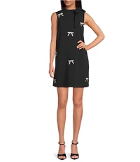 Sugarlips Pamelda Rhinestone Bow Mock Neck Sleeveless Mini Dress