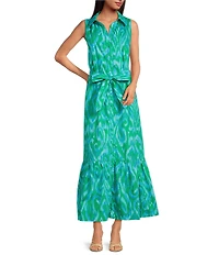 Sugarlips Penola Cileah Printed Collared Sleeveless Poplin Maxi Shirt Dress