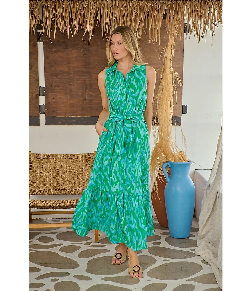 Sugarlips Penola Cileah Printed Collared Sleeveless Poplin Maxi Shirt Dress