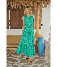 Sugarlips Penola Cileah Printed Collared Sleeveless Poplin Maxi Shirt Dress