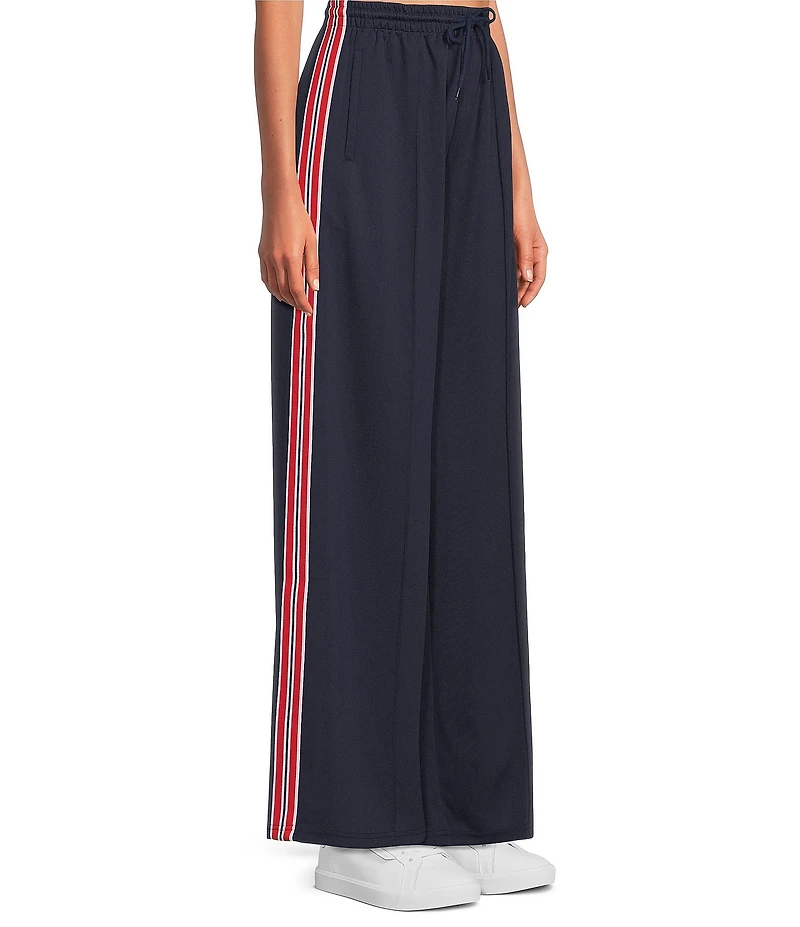 Sugarlips Petite Size Athletic Shimmer Stripe Wide Leg Track Pants