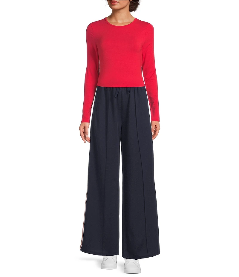 Sugarlips Petite Size Athletic Shimmer Stripe Wide Leg Track Pants