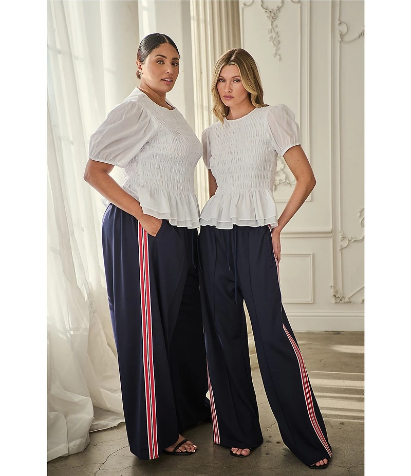 Sugarlips Petite Size Athletic Shimmer Stripe Wide Leg Track Pants