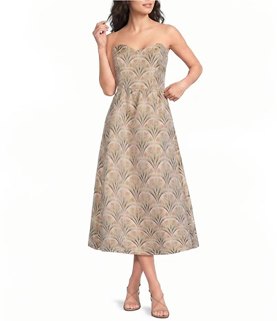 Sugarlips Petite Size Aurra Floral Jacquard Bustier Sweetheart Neck Strapless Midi Dress