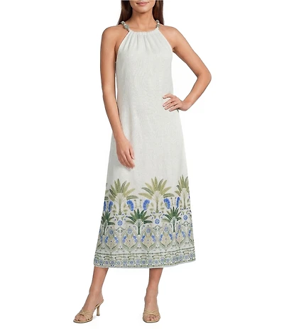 Sugarlips Petite Size Floral Brisia Border Print Halter Neck Sleeveless Midi Dress