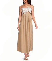 Sugarlips Petite Size Kalani Floral Embroidery Square Neck Sleeveless Pleated Maxi Dress