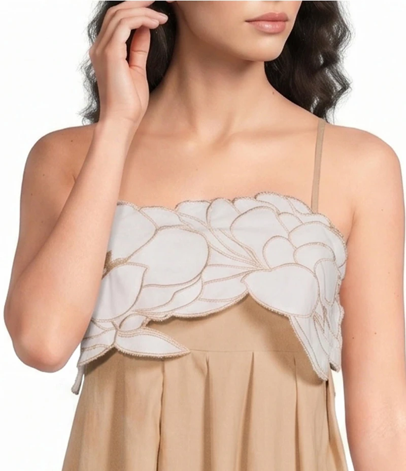 Sugarlips Petite Size Kalani Floral Embroidery Square Neck Sleeveless Pleated Maxi Dress