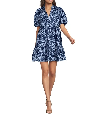 Sugarlips Petite Size Mavisy Floral Jacey Baby Doll Split V-Neck Short Sleeve Mini Dress