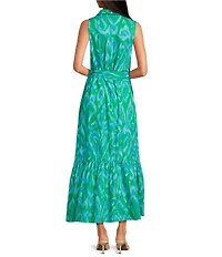 Sugarlips Petite Size Penola Cileah Printed Collared Sleeveless Poplin Maxi Shirt Dress