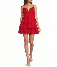 Sugarlips Petite Size Rubie V-Neck Tassel Strap Sleeveless Tiered Mini Dress