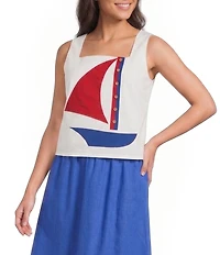 Sugarlips Petite Size Sailboat Square Neck Sleeveless Tank Top
