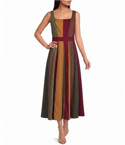 Sugarlips Petite Size Sam Colorblock Square Neck Sleeveless A-Line Midi Dress