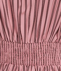 Sugarlips Petite Size Striped Fessia Boat Neck Short Sleeve Pleated Waist Midi Dress