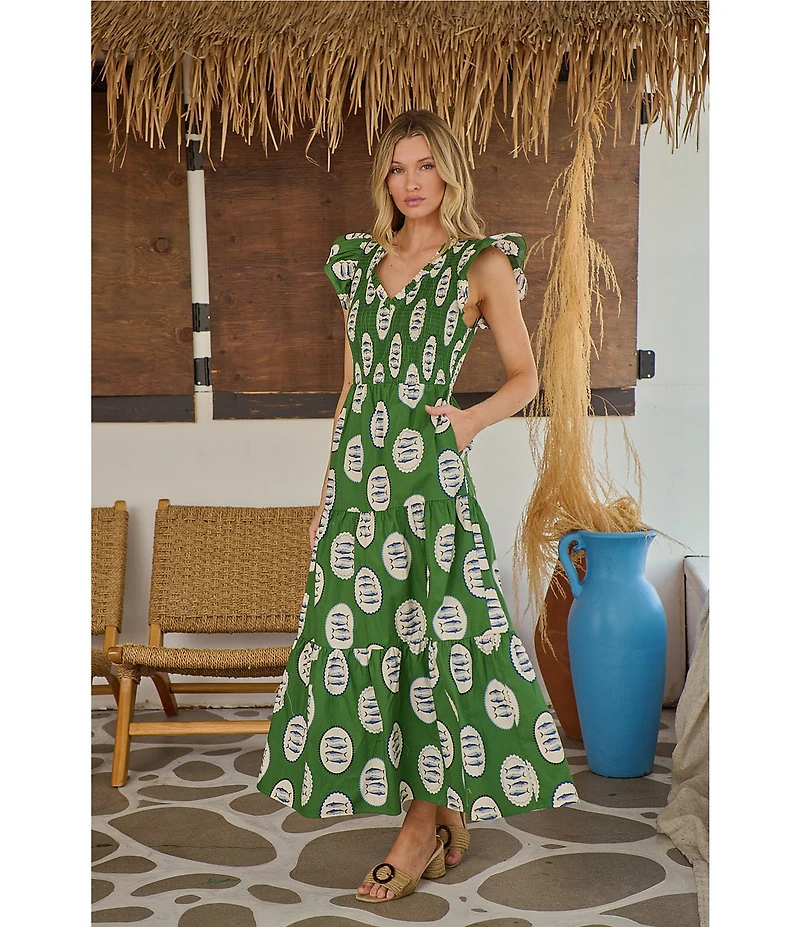 Sugarlips Petite Size Tropical Sunfire Printed V-Neck Sleeveless Tiered A-Line Maxi Dress