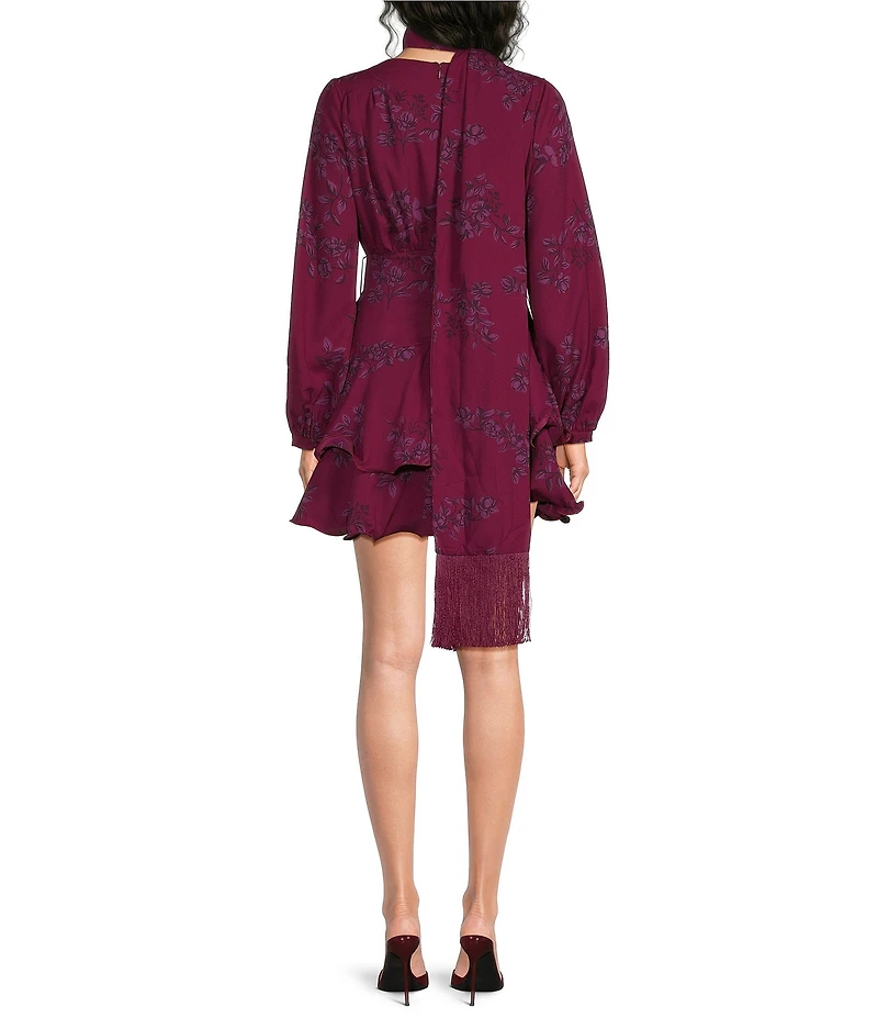 Sugarlips Petite Size Zurum Floral Print Kery V-Neck Long Sleeve Tiered Mini Dress