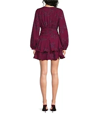 Sugarlips Petite Size Zurum Floral Print Kery V-Neck Long Sleeve Tiered Mini Dress