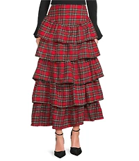 Sugarlips Plaid Print High Waist Ruffle Tiered Pull-On Maxi Skirt