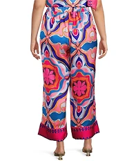 Sugarlips Plus Abstract/Geometric-Printed Border-Hem Coordinating Palazzo Pants
