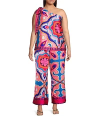 Sugarlips Plus Abstract/Geometric-Printed Border-Hem Coordinating Palazzo Pants