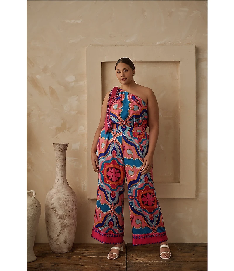 Sugarlips Plus Abstract/Geometric-Printed Border-Hem Coordinating Palazzo Pants