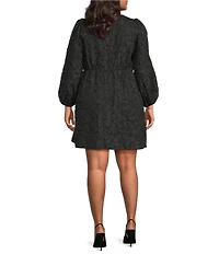 Sugarlips Plus Arielle Floral Jacquard Rhinestone Bow Round Neck Long Sleeve Dress