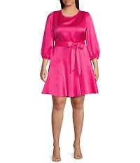 Sugarlips Plus Balloon Sleeve Satin Fit & Flare Mini Dress