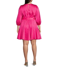 Sugarlips Plus Balloon Sleeve Satin Fit & Flare Mini Dress