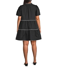 Sugarlips Plus Size Candace Puffed Short Sleeve Tiered Poplin Minidress