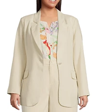 Sugarlips Plus Candida Fitted Linen Blend Notch Lapel Blazer