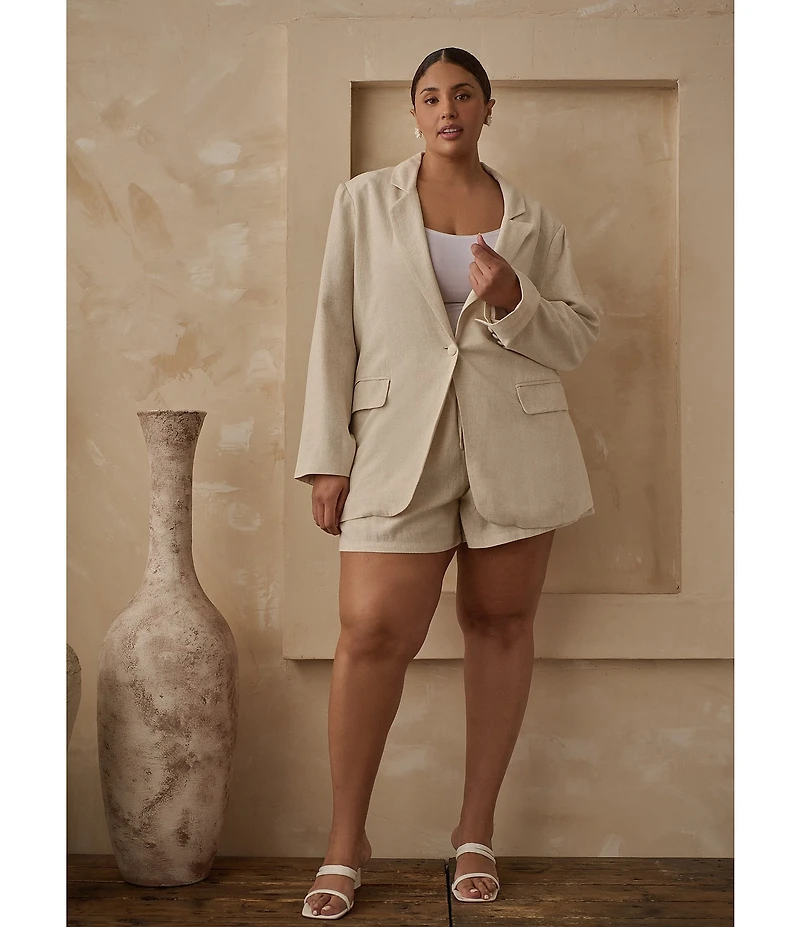 Sugarlips Plus Candida Fitted Linen Blend Notch Lapel Blazer