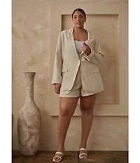 Sugarlips Plus Candida Fitted Linen Blend Notch Lapel Blazer