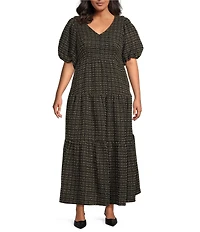 Sugarlips Plus Carrol Zaylee Tweed May V-Neck Short Sleeve Tiered Midi Dress