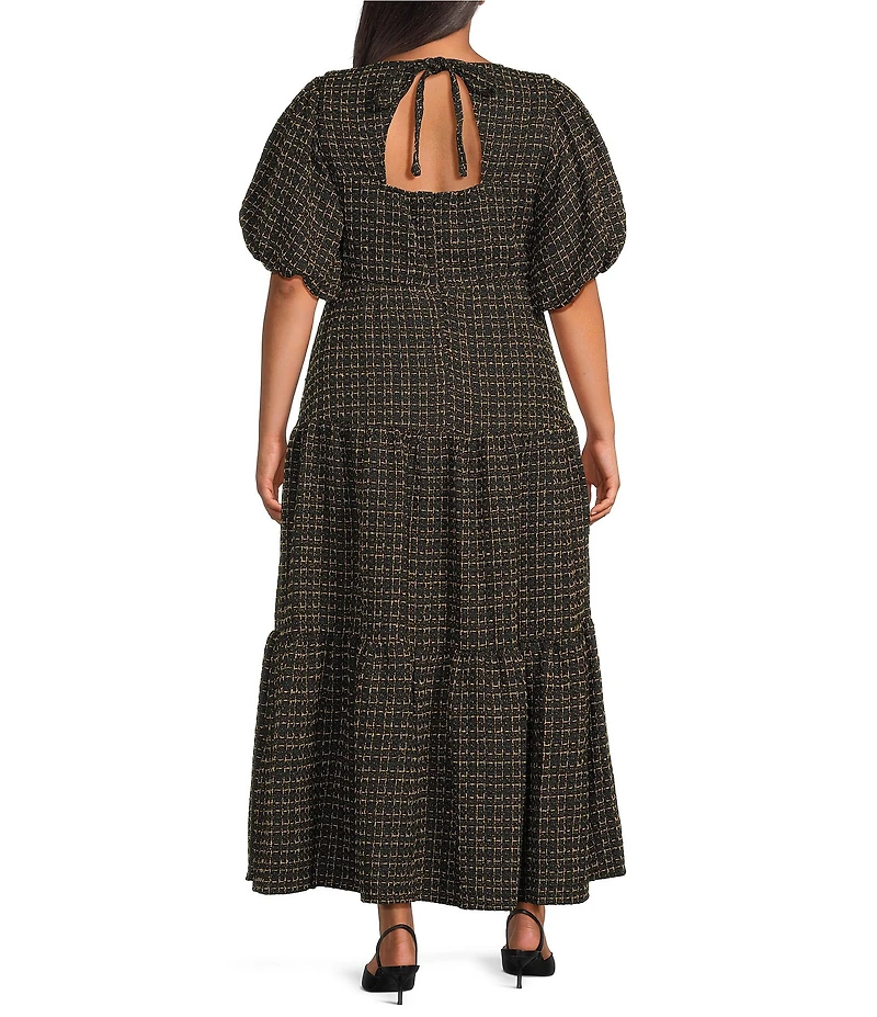 Sugarlips Plus Carrol Zaylee Tweed May V-Neck Short Sleeve Tiered Midi Dress