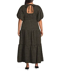 Sugarlips Plus Carrol Zaylee Tweed May V-Neck Short Sleeve Tiered Midi Dress