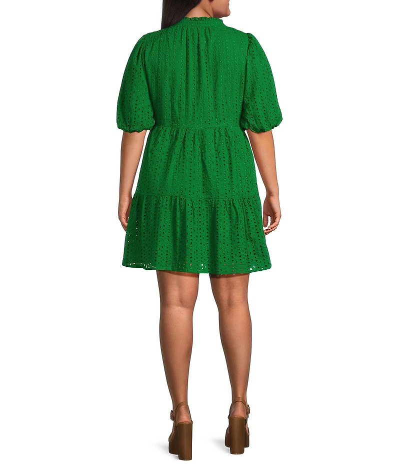 Sugarlips Plus Eyelet Solid Babydoll Shift Mini Dress