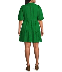 Sugarlips Plus Eyelet Solid Babydoll Shift Mini Dress