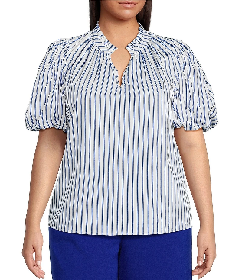 Sugarlips Plus Fannie Striped Puffed Sleeve Woven Blouse