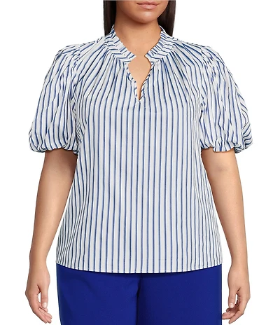 Sugarlips Plus Fannie Striped Puffed Sleeve Woven Blouse
