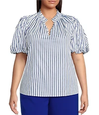 Sugarlips Plus Fannie Striped Puffed Sleeve Woven Blouse