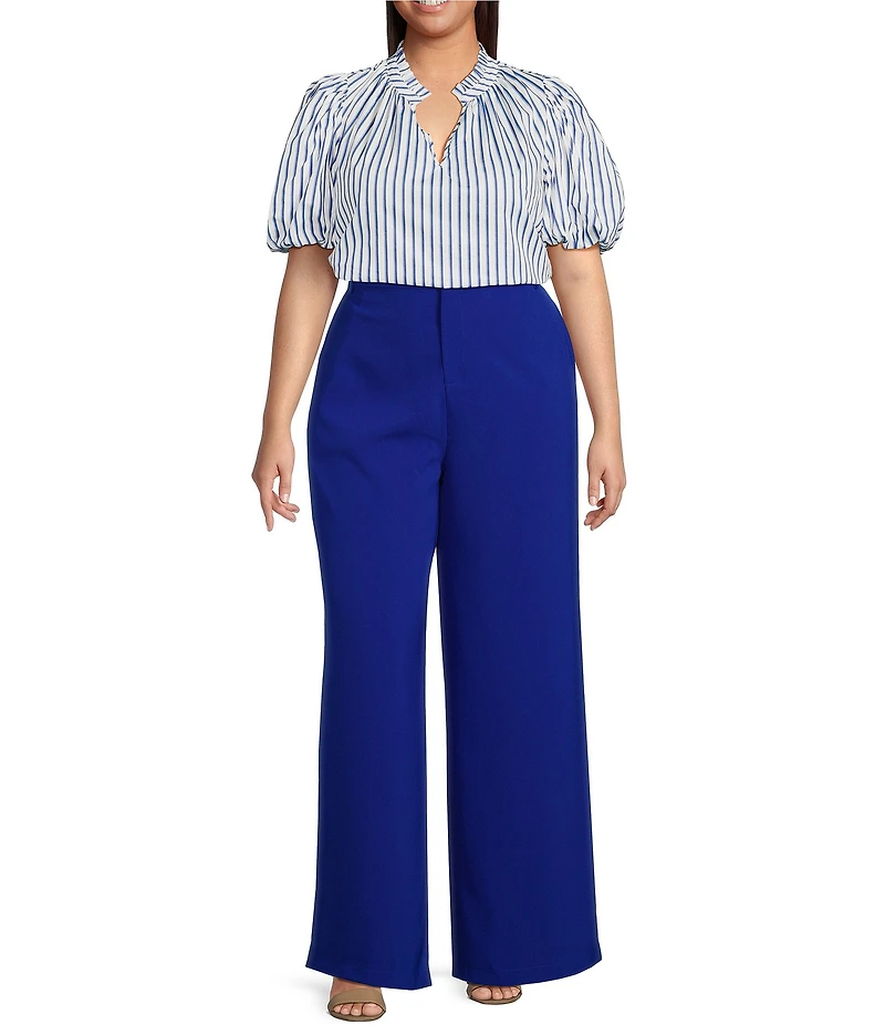 Sugarlips Plus Fannie Striped Puffed Sleeve Woven Blouse