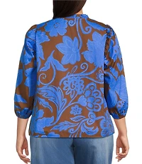 Sugarlips Plus Floral Print Kiley Ruffle Split V-Neck Balloon Sleeve Blouse