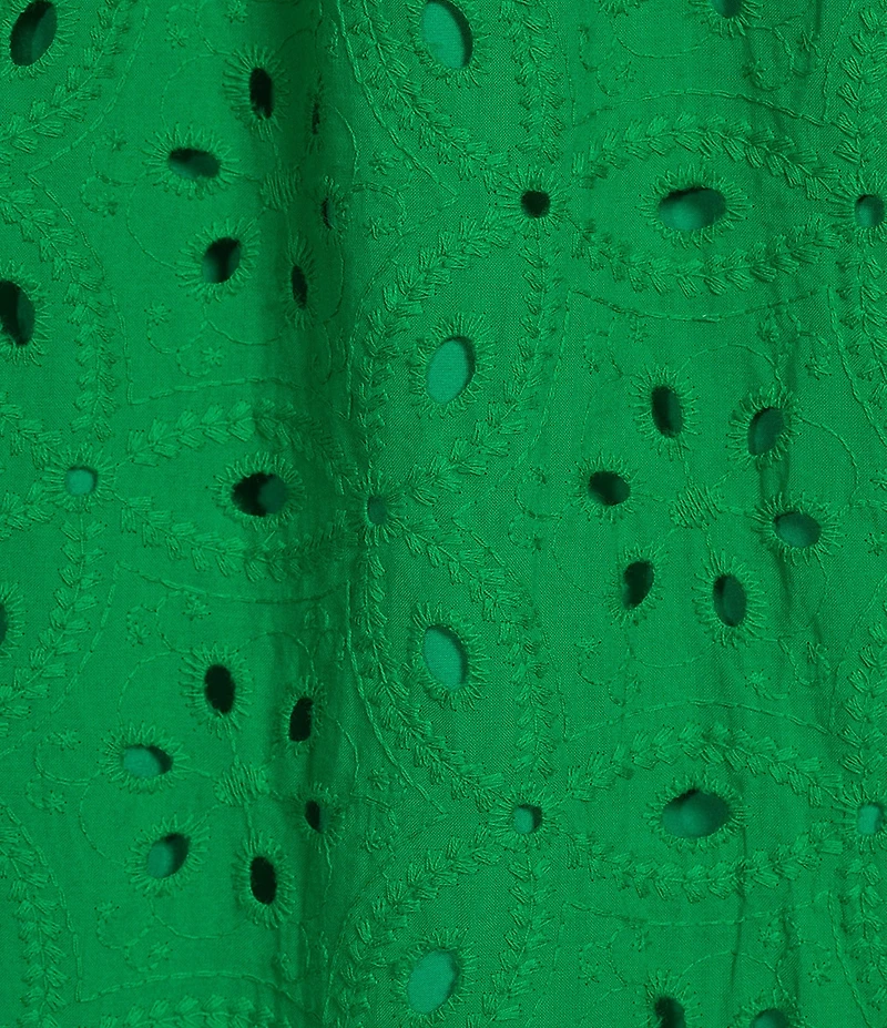 Sugarlips Plus Floral/Geometric Puff-Sleeve Eyelet Embroidered Midi Shift Dress